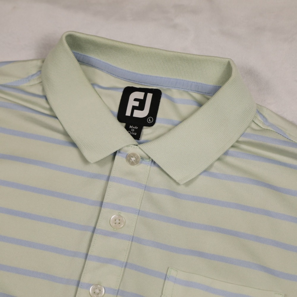 FOOTJOY Men's‎ L Green Blue Striped Embroidered Athletic Golf Performance Polo